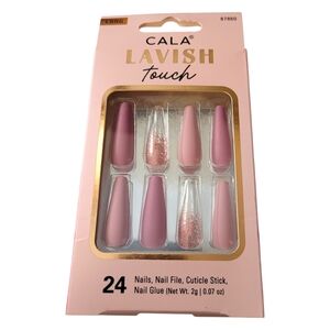 Cala Lavish Touch Coffin Pink Long Press-On Nails With Nail Glue Included